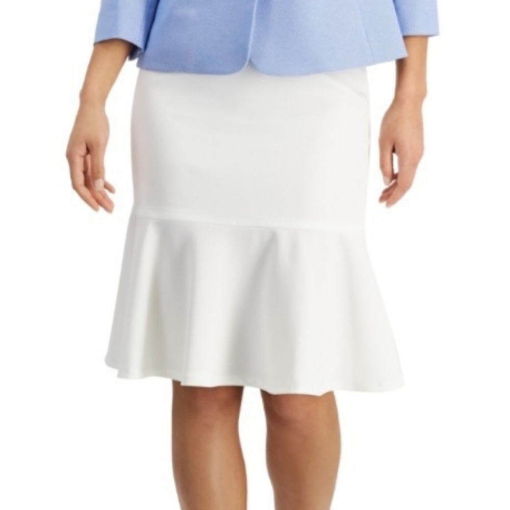 NWT Le Suit Ruffle Hem Flounce Skirt Vanilla Ice Chambray Size 16
